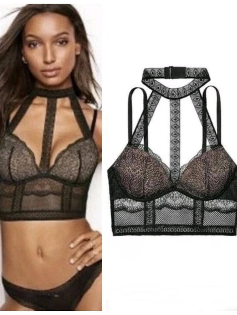 NWT Victoria's Secret Plunge Longline High Neck Bra Women's 34DD Whimsigoth NEW